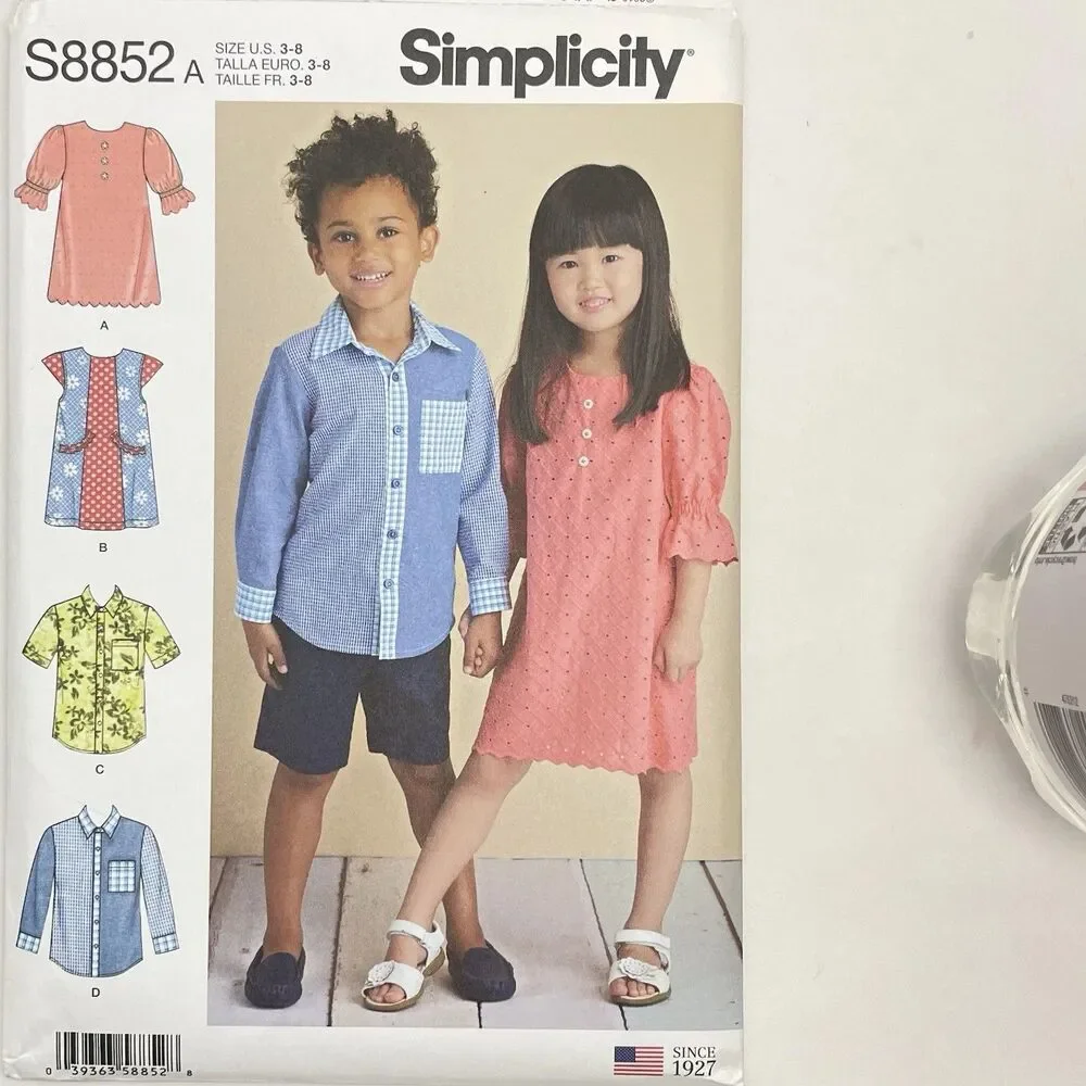 Simplicity S8852 Sewing Pattern Children's Dresses Shirt Size 3-8 Uncut Boys Gir